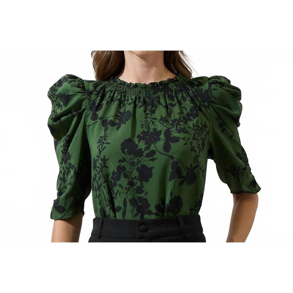 NEW SUGARLIPS floral drape sleeve top in emerald - Picture 2 of 5